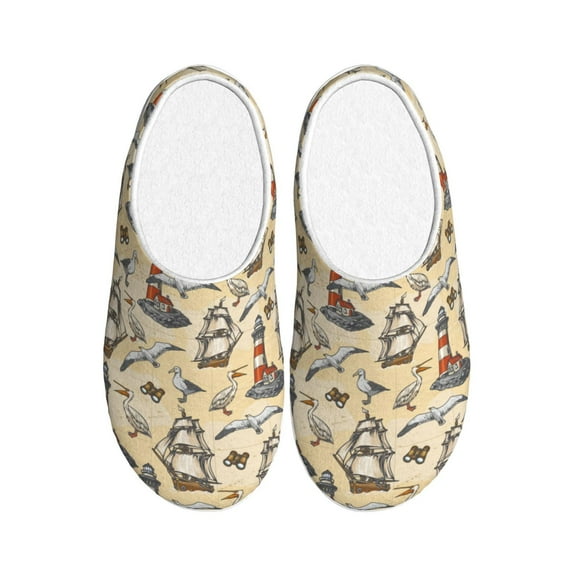 Lsque Marine Birds And Coastal Lighthouse Pattern Womens Comfort Cotton on Scuff With Memory Foam and Anti-skid Sole Slipper-42/43