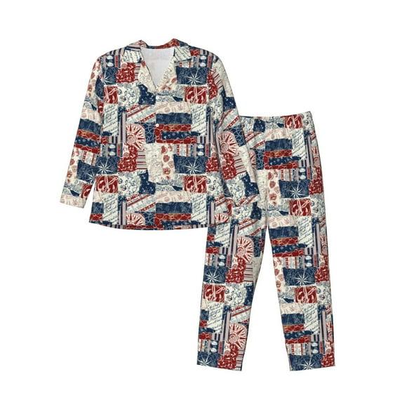 Lsque Marine Sailing Pattern Long Sleeve Pajama Set for Men - Soft 2-Piece Sleepwear and Loungewear Set with Pockets, Comfy Nightwear-Large