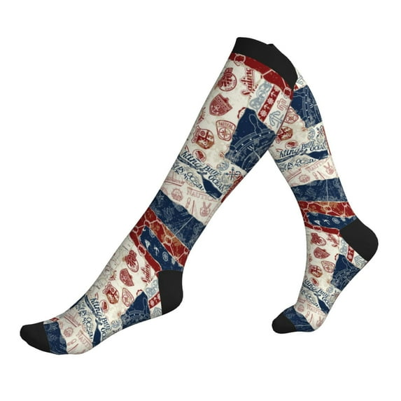 Lsque Marine Sailing Pattern Sport Compression Socks for Men & Women 15-20 mmHg Knee High Nurse Pregnant Running Medical and Travel Athletic