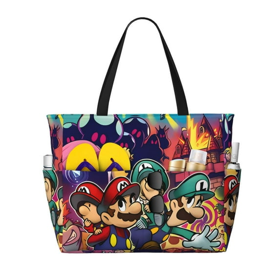 Lsque Mario Beach Travel Bag - Water-Resistant, Large Capacity Lightweight Tote with 7 Pockets for Women and Men - Perfect for Beach, Pool, Gym, and Travel