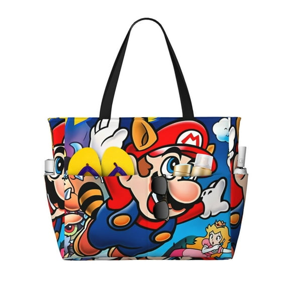 Lsque Mario Beach Travel Bag - Water-Resistant, Large Capacity Lightweight Tote with 7 Pockets for Women and Men - Perfect for Beach, Pool, Gym, and Travel