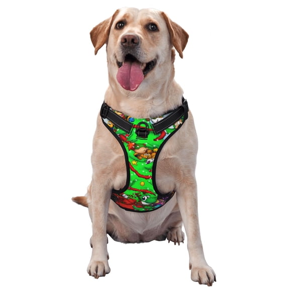 Lsque Mario Dog Harness, No-Pull Pet Harness with 2 Leash Clips, Adjustable Soft Padded Dog Vest with Easy Control Handle for Large Dogs-Small
