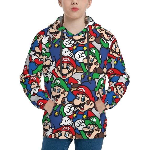 Lsque Mario Patten Youth Hoodie Sweatshirt Pullover with Kangaroo Pocket Boys and Girls Hoodie Warm Hoodie for Kids