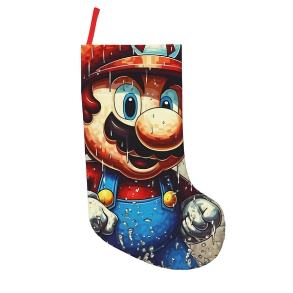 Lsque Mario Pattern 18 Inch Christmas Stockings, Festive Holiday Stocking for Christmas Decorations Holiday Decor