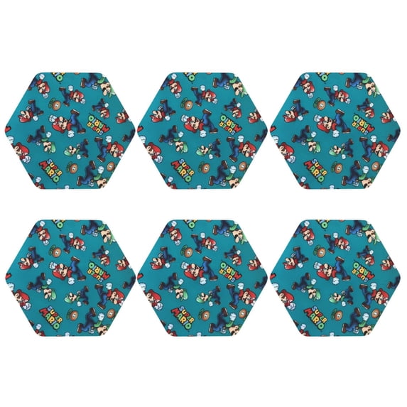 Lsque Mario Pattern 4" Drink Coasters Set of 6, Leather Absorbent Coasters, Table Coaster Set Decorative Coffee Cup Coasters Housewarming Gift