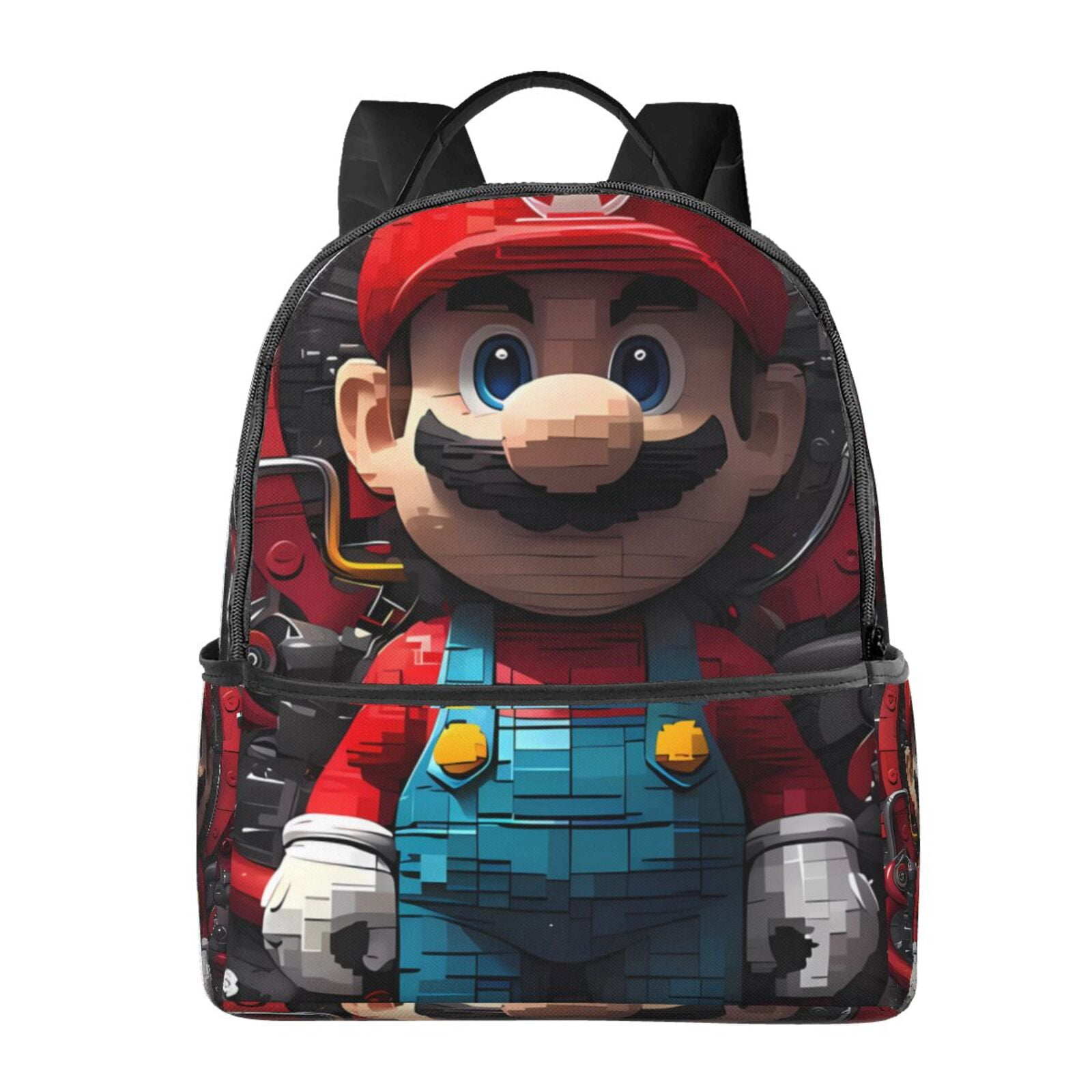 Mario Pattern Backpack  School Travel Canvas Daypack with Ergonomic Padded Straps, Multiple Compartments & Leather Handle