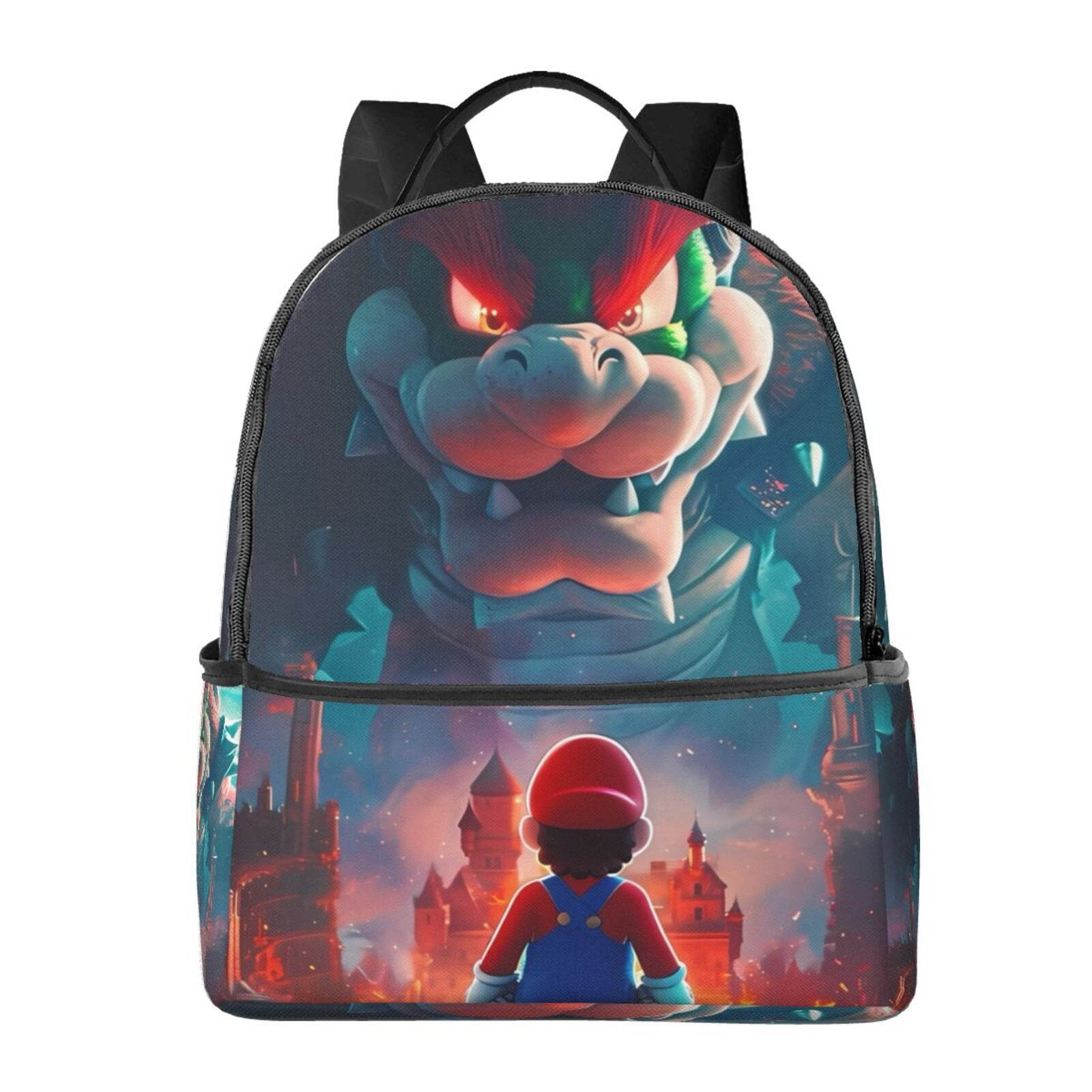 Mario Pattern Backpack  School Travel Canvas Daypack with Ergonomic Padded Straps, Multiple Compartments & Leather Handle