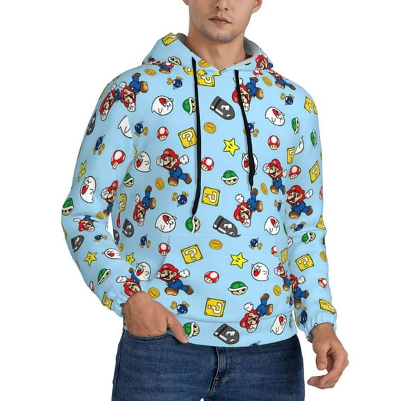 Lsque Mario Pattern Casual Men's Hoodie,Hooded Sweatshirt with Kangaroo Pocket,Pullover Hoodie-Medium