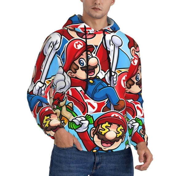Lsque Mario Pattern Casual Men's Hoodie,Hooded Sweatshirt with Kangaroo Pocket,Pullover Hoodie-Medium
