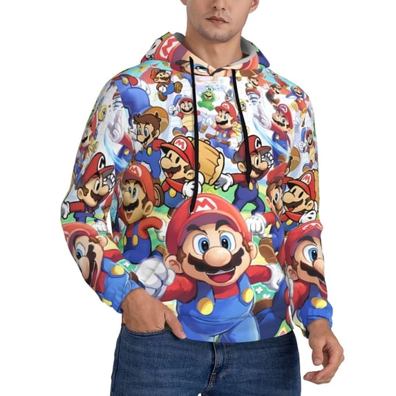 Lsque Mario Pattern Casual Men's Hoodie,Hooded Sweatshirt with Kangaroo Pocket,Pullover Hoodie-Small