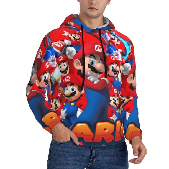 Lsque Mario Pattern Casual Men's Hoodie,Hooded Sweatshirt with Kangaroo Pocket,Pullover Hoodie-Small