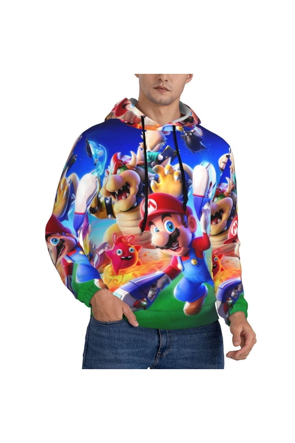 Mario Pattern Casual Men's Hoodie,Hooded Sweatshirt with Kangaroo Pocket,Pullover Hoodie-XX-Large