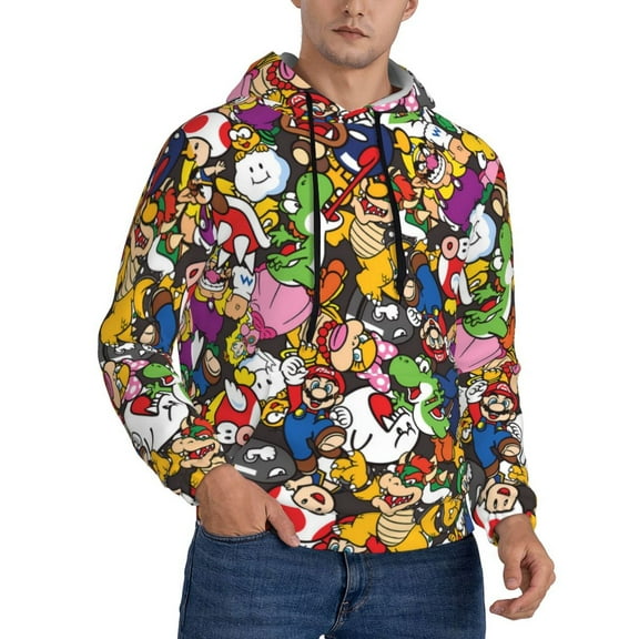 Lsque Mario Pattern Casual Men's Hoodie,Hooded Sweatshirt with Kangaroo Pocket,Pullover Hoodie-XX-Large