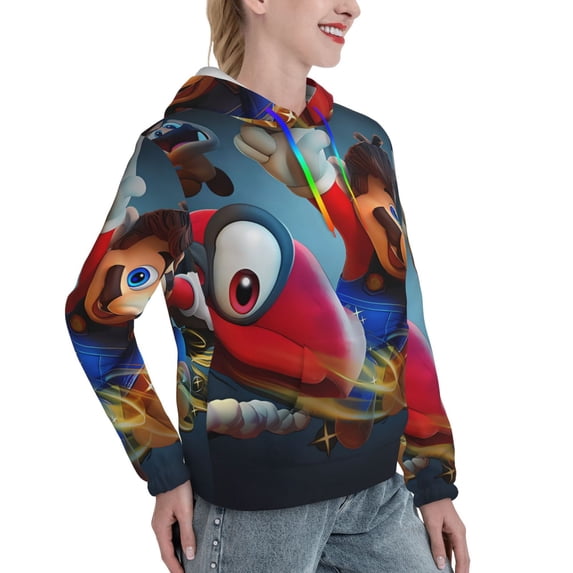 Lsque Mario Pattern Casual Women's Hoodie,Hooded Sweatshirt with Kangaroo Pocket,Pullover Hoodie with Eye-catching Drawstrings-Medium