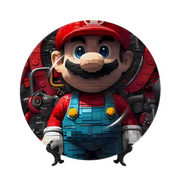 Lsque Mario Pattern Ceramic Decorative Plate Decorative Plates with Display Stand Personalized Porcelain Plate Ceramic Ornaments for Wall Hanging Decoration-6in
