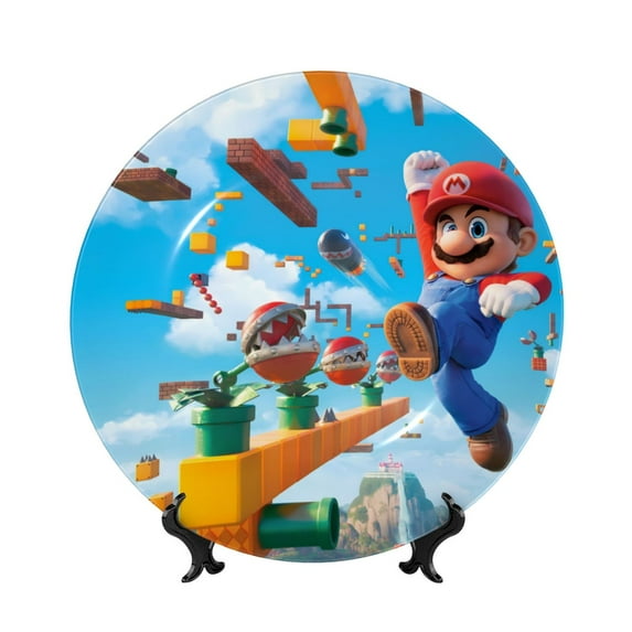 Lsque Mario Pattern Ceramic Decorative Plate Decorative Plates with Display Stand Personalized Porcelain Plate Ceramic Ornaments for Wall Hanging Decoration-7in