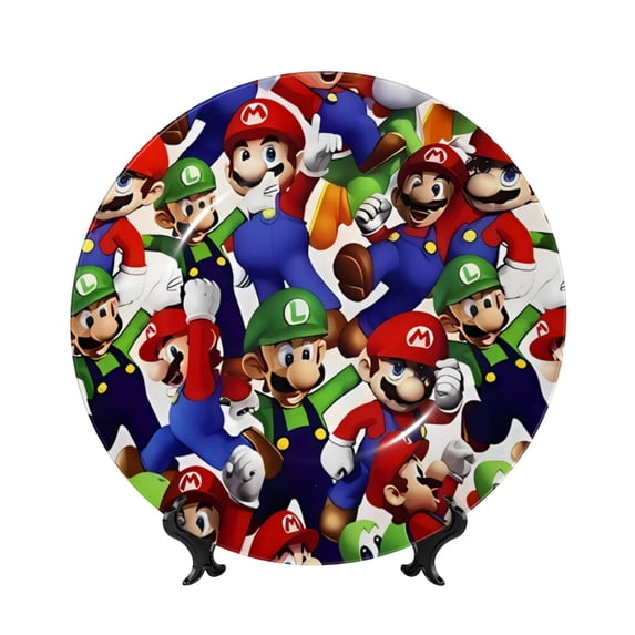 Lsque Mario Pattern Ceramic Decorative Plate Decorative Plates with Display Stand Personalized Porcelain Plate Ceramic Ornaments for Wall Hanging Decoration-8in