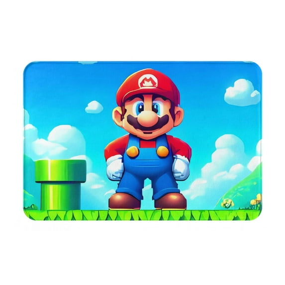 Lsque Mario Pattern Doormat, Durable Flannel Fabric, Waterproof Stain and Fade Resistant, Low Profile,Indoor Outdoor Door Mats, Easy Clean Patio Entrance Mat, 16x24in