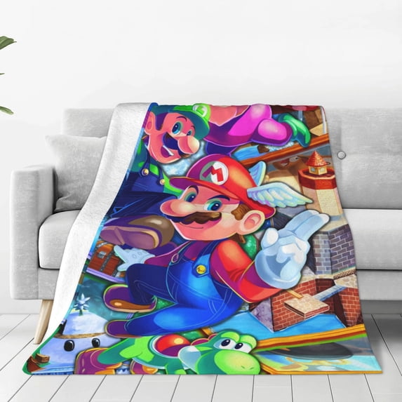 Lsque Mario Pattern Fuzzy Fleece Throw Blanket Extra Large,Super Soft,Fluffy and Warm Blankets for Couch,Bed,All Season Use (50"x40")