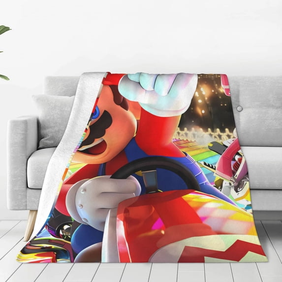 Lsque Mario Pattern Fuzzy Fleece Throw Blanket Extra Large,Super Soft,Fluffy and Warm Blankets for Couch,Bed,All Season Use (60"x50")