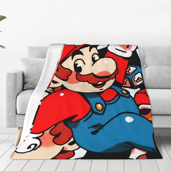 Lsque Mario Pattern Fuzzy Fleece Throw Blanket Extra Large,Super Soft,Fluffy and Warm Blankets for Couch,Bed,All Season Use (60"x50")