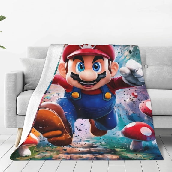 Lsque Mario Pattern Fuzzy Fleece Throw Blanket Extra Large,Super Soft,Fluffy and Warm Blankets for Couch,Bed,All Season Use (60"x50")