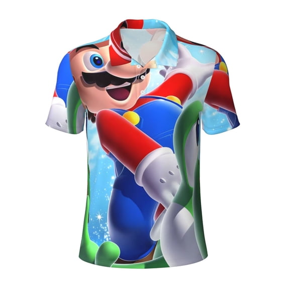 Lsque Mario Pattern Golf Shirts for Men Dry Fit Print Moisture Wicking Performance Short Sleeve Polo Shirt-3X-Large