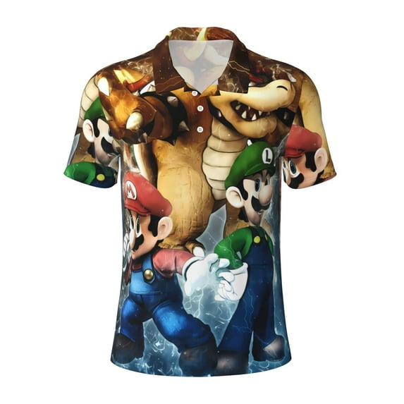 Lsque Mario Pattern Golf Shirts for Men Dry Fit Print Moisture Wicking Performance Short Sleeve Polo Shirt-4X-Large