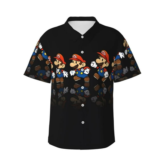 Lsque Mario Pattern Hawaiian Shirt for Men Unisex Summer Beach Casual Short Sleeve Cotton Linen Button Down Shirts-Small