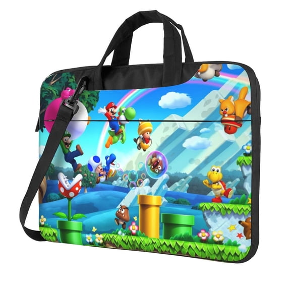Lsque Mario Pattern Laptop Bag – Portable & Slim Single-Shoulder Computer Case with Adjustable Strap, Protective, Lightweight for 13”/14”/15.6” Laptops