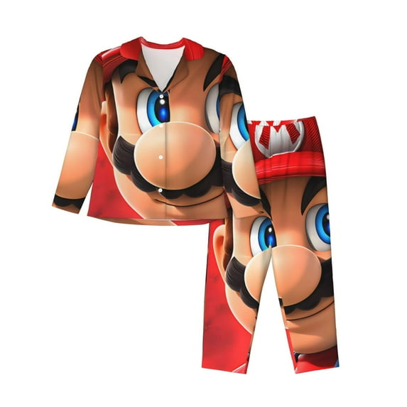 Lsque Mario Pattern Long Sleeve Pajama Set for Women - Soft 2-Piece Sleepwear and Loungewear Set with Pockets, Comfy Nightwear