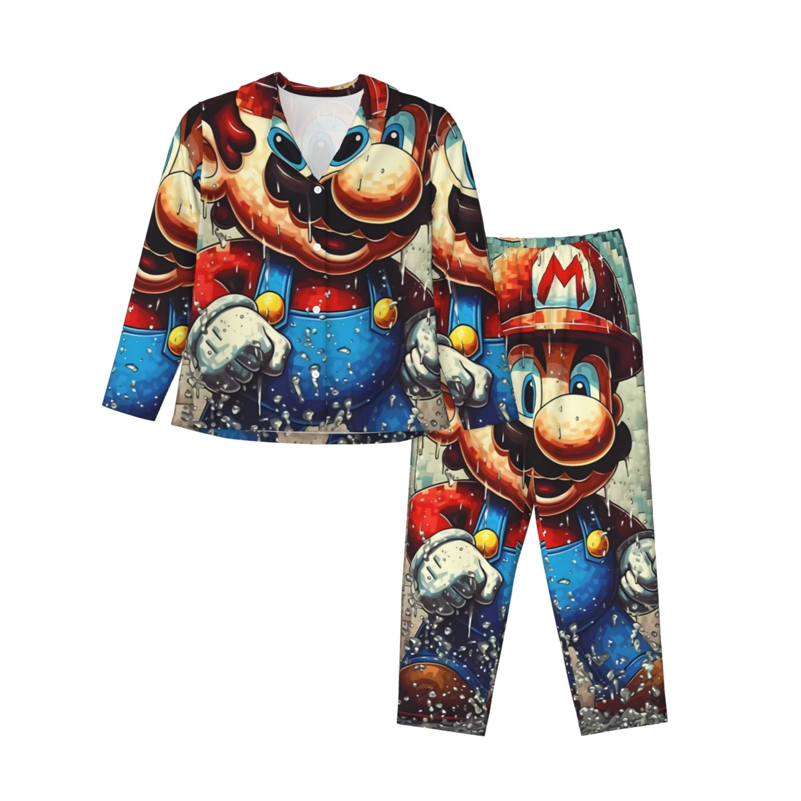 Lsque Mario Pattern Long Sleeve Pajama Set for Women - Soft 2-Piece ...