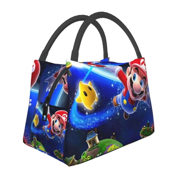 Lsque Mario Pattern Portable Insulation Lunch Bag, Insulated Food Delivery Bag, Meal Grocery Tote Insulation Bag Large Capacity Reusable Warming Bag