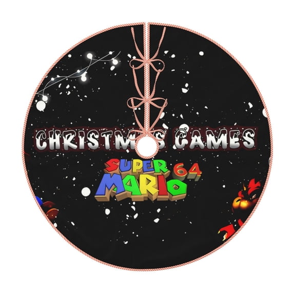 Lsque Mario Print Christmas Tree Skirt with Ties and Velcro,Xmas Holiday Decorations, Adjustable Tree Skirt-36"
