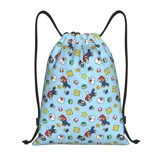 Lsque Mario Print Drawstring Backpack Bag Sport Gym Sackpack Cinch Bags Drawstring Bags Draw String Sport Bag-Small