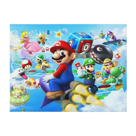 Lsque Mario Print Flannel Throw Blanket, Ultra-soft Blanket for Bed, Couch, Car, Hypoallergenic Anti-pilling blanket-