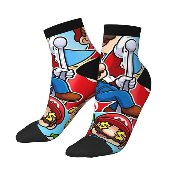 Lsque Mario Printed Crew Socks, Moisture-Wicking Socks, Athletic Socks for Men Breathable Cushion Socks Casual Sport Socks for Running Traveling