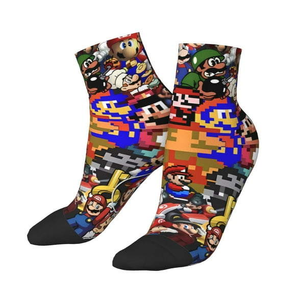Lsque Mario Printed Crew Socks, Moisture-Wicking Socks, Athletic Socks for Men Breathable Cushion Socks Casual Sport Socks for Running Traveling