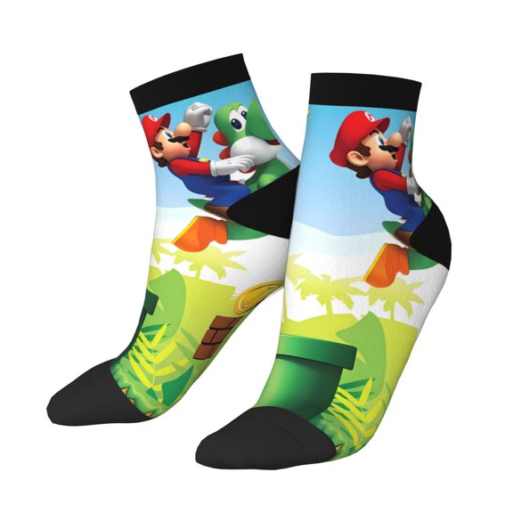Lsque Mario Printed Crew Socks, Moisture-Wicking Socks, Athletic Socks for Men Breathable Cushion Socks Casual Sport Socks for Running Traveling