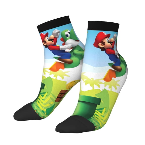 Lsque Mario Printed Crew Socks, Moisture-Wicking Socks, Athletic Socks for Men Breathable Cushion Socks Casual Sport Socks for Running Traveling