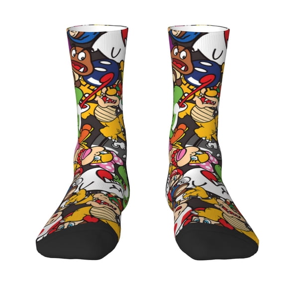 Lsque Mario Printed Men's Crew Socks, Soft Durable Breathable Moisture-Wicking with Odor Control Cotton socks