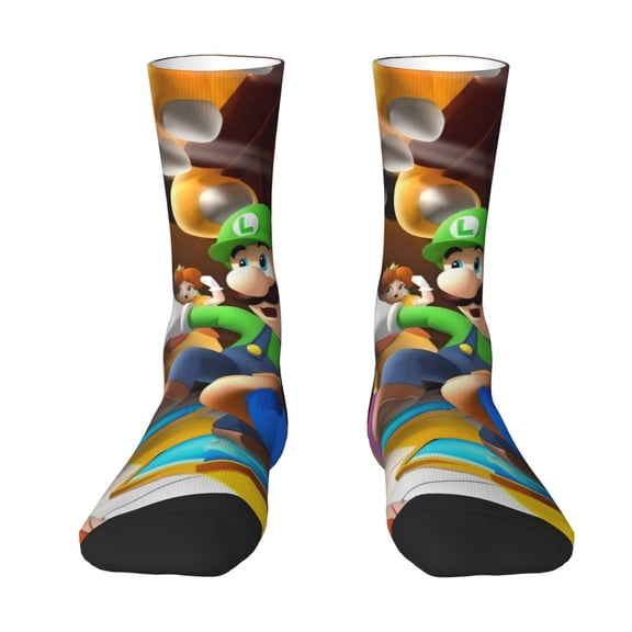Lsque Mario Printed Men's Crew Socks, Soft Durable Breathable Moisture-Wicking with Odor Control Cotton socks