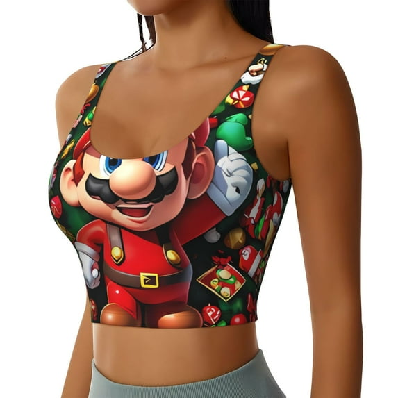 Lsque Mario Printed Women'S Sports Bra, Compression, Moisture Wicking, High-Impact Sports Bra For Women,Supportive sports bra-Large