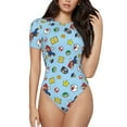 thumbnail image 1 of Lsque Mario Women's Crew Neck Short Sleeve Bodysuit Basic T Shirts Tops Onesie Adult Cute Pajama-Large, 1 of 8