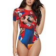 thumbnail image 1 of Lsque Mario Women's Crew Neck Short Sleeve Bodysuit Basic T Shirts Tops Onesie Adult Cute Pajama-XX-Large, 1 of 8