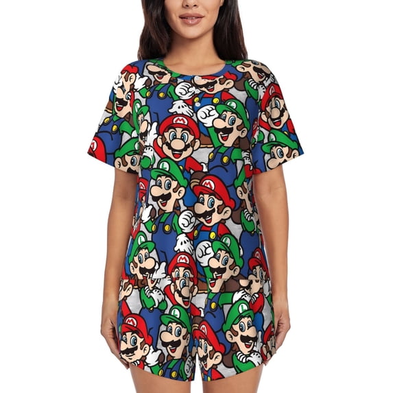 Lsque Mario Women's Short-Sleeved Pajama Set - 2 Piece Soft and Lightweight Sleepwear Set-Medium