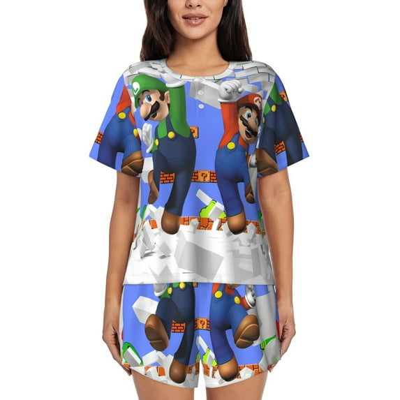 Lsque Mario Women's Short-Sleeved Pajama Set - 2 Piece Soft and Lightweight Sleepwear Set-Small