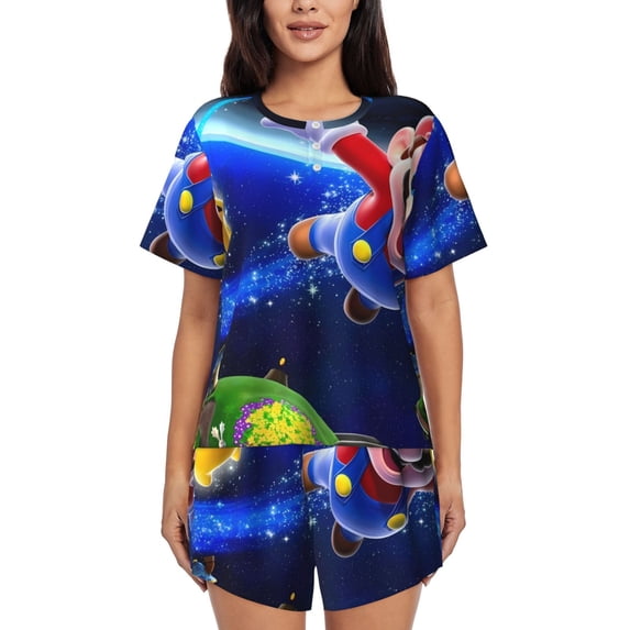 Lsque Mario Women's Short-Sleeved Pajama Set - 2 Piece Soft and Lightweight Sleepwear Set-XX-Large
