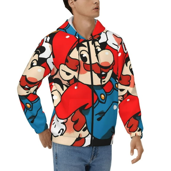 Lsque Mario for Mens Full-zip Hoodie, Zip-up Pullover Hooded Sweatshirt, Kangaroo Pocket Hoodie Ideal for Daily Wear, Travel, and Home-3X-Large