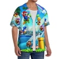 thumbnail image 1 of Lsque Mario print Men's Cuban Collar Short Sleeve Shirt Summer Beachwear Casual Button Down Fashionable Vacation Leisure Shirt-XX-Large, 1 of 7